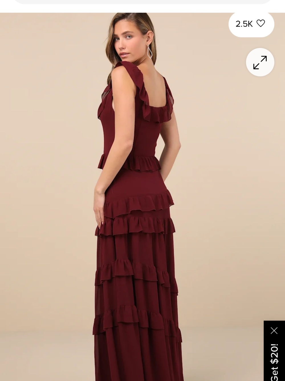 Women's Burgundy Ruffle Tiered Maxi Dress